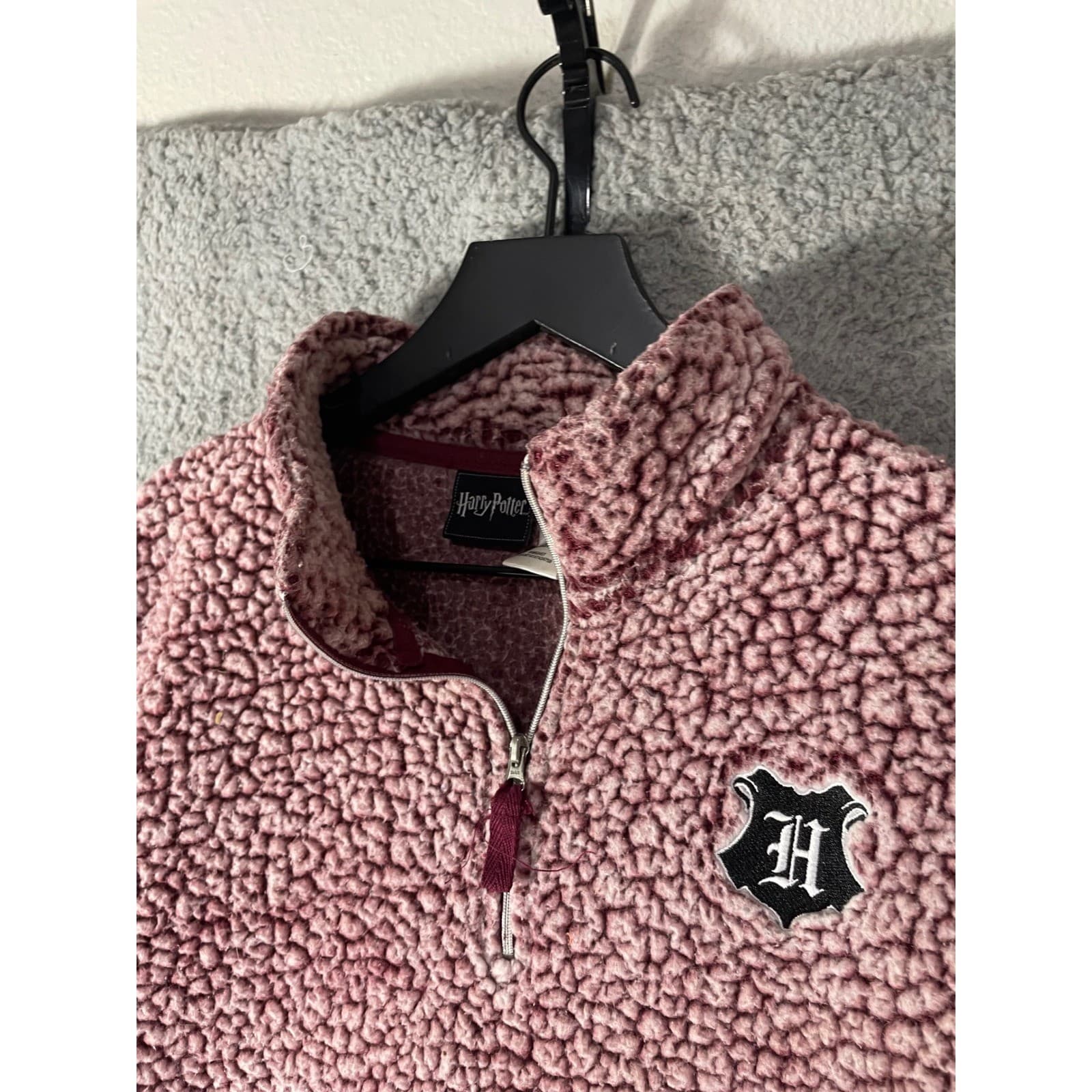 Harry Potter Sherpa Fleece Womens M Hogwarts Quarter Zip Pullover Pink Burgundy - Thumbnail 7