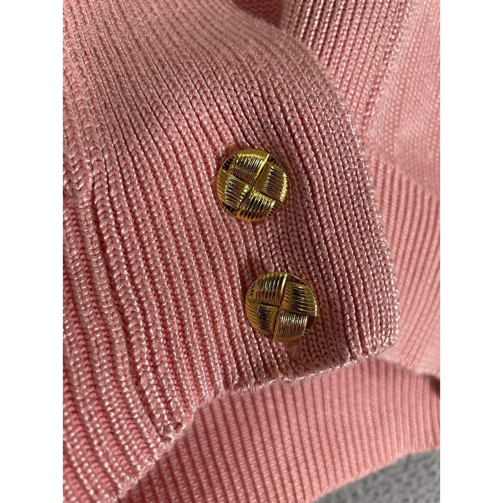 Vintage 80s Pink Cardigan Sweater Womens Small Pastel V Neck Knit Retro - Thumbnail 4