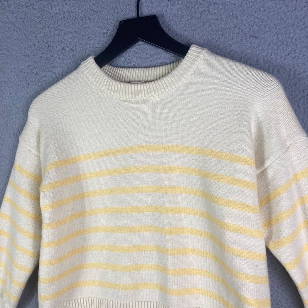 Philosophy Sweater Womens Large Yellow Striped Cropped Pullover Long Sleeve - Thumbnail 10
