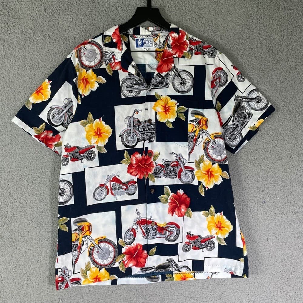 RJC Hawaiian Shirt Mens XL Motorcycle Hibiscus Aloha Made In USA Vintage - Thumbnail 5
