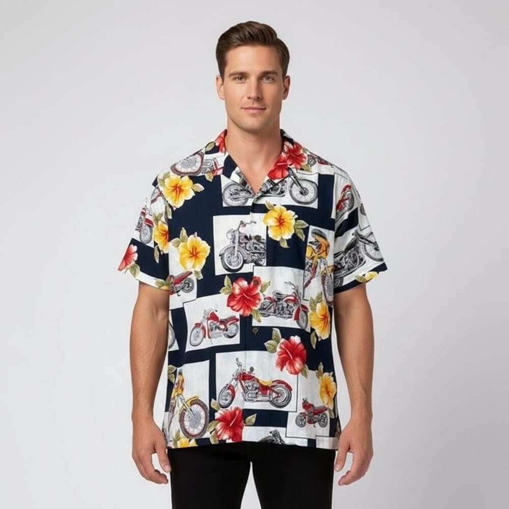 RJC Hawaiian Shirt Mens XL Motorcycle Hibiscus Aloha Made In USA Vintage - Thumbnail 14