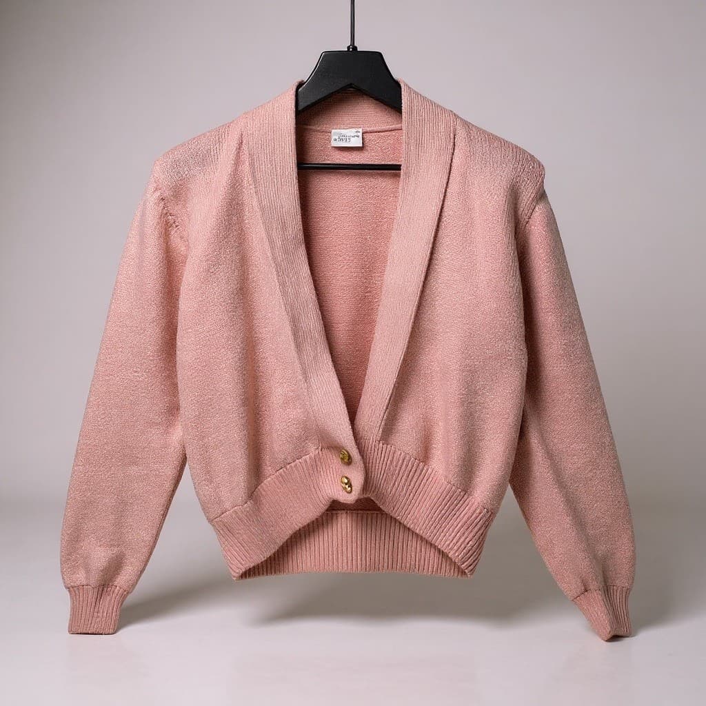 Vintage 80s Pink Cardigan Sweater Womens Small Pastel V Neck Knit Retro