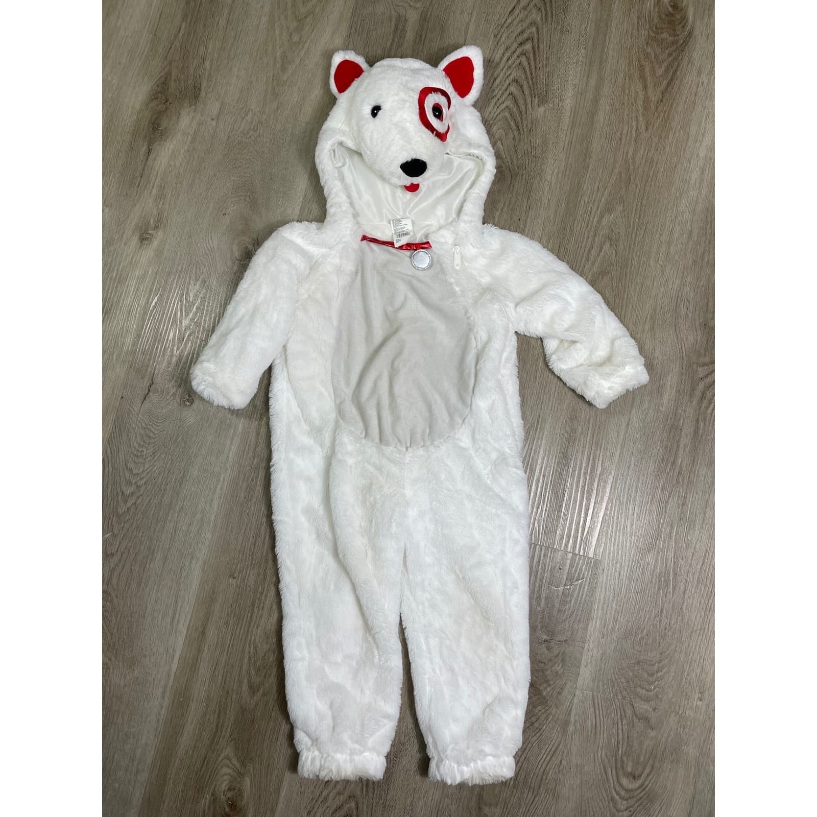 Target Bullseye Dog Costume Toddler 2T 3T Halloween White Faux Fur Hooded - Thumbnail 3