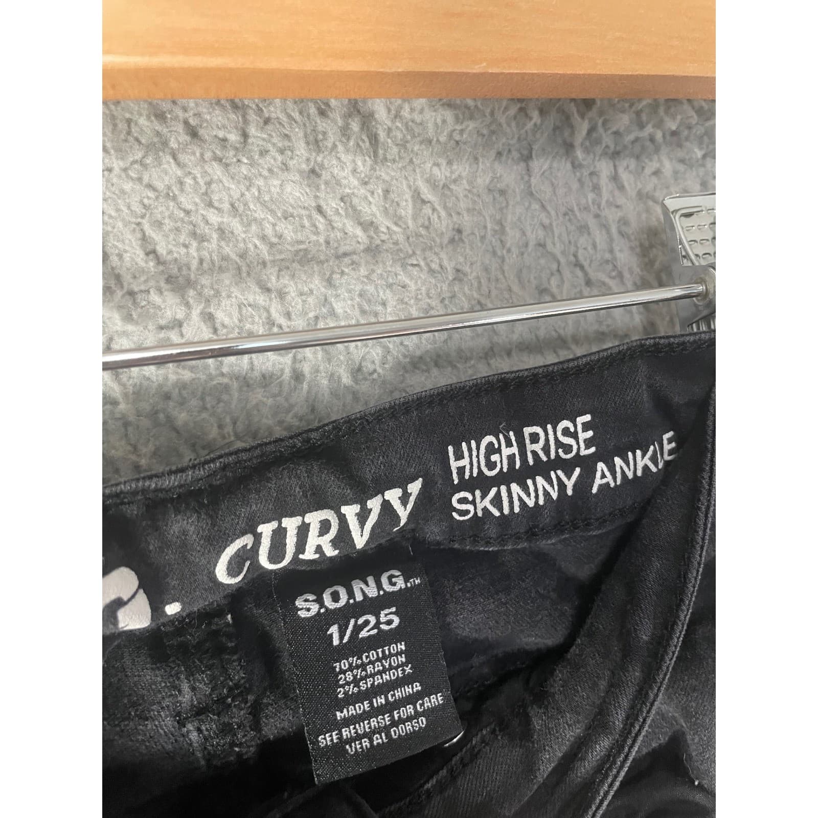 SONG Jeans Womens 1 Curvy High Rise Skinny Black Distressed Raw Hem Ankle - Thumbnail 5