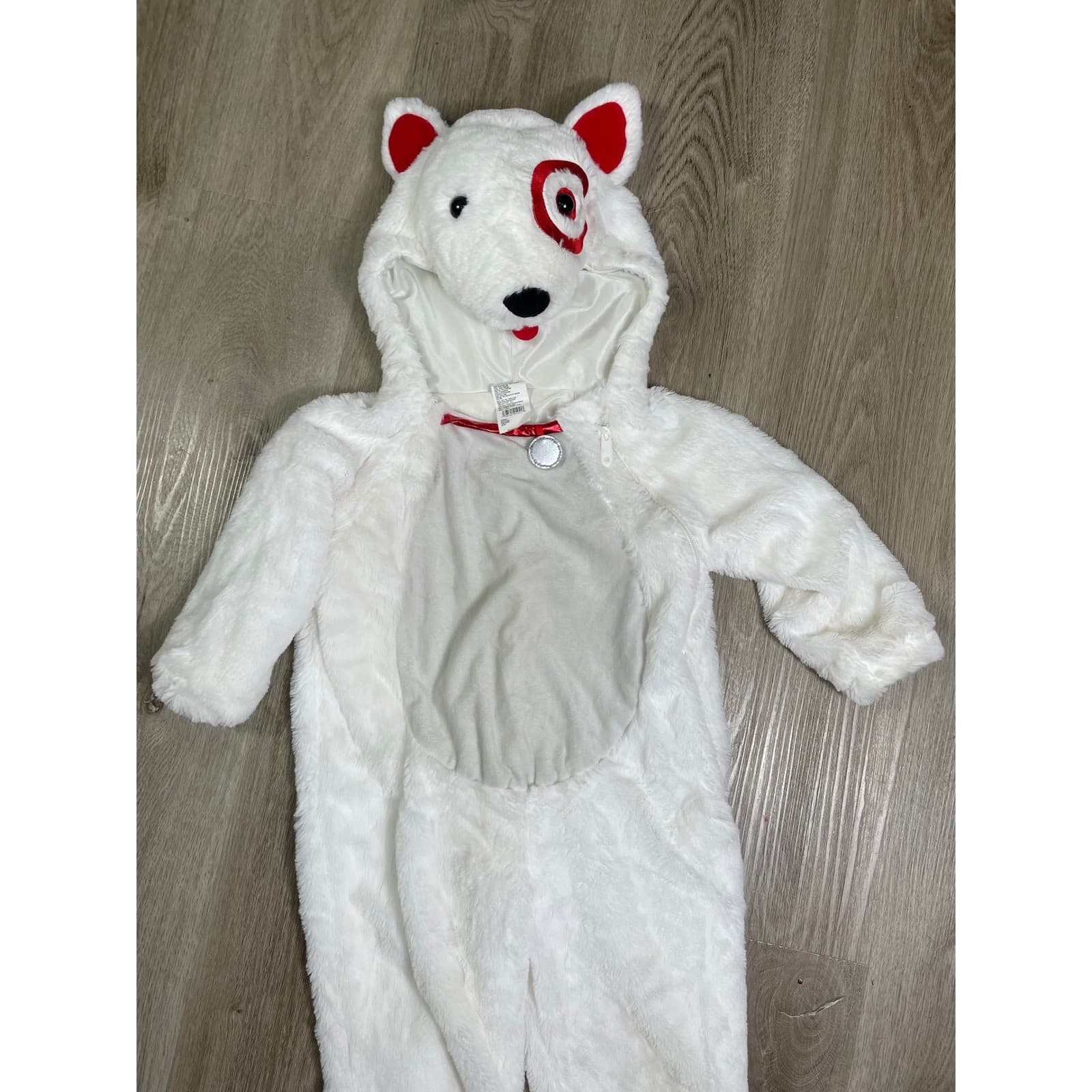 Target Bullseye Dog Costume Toddler 2T 3T Halloween White Faux Fur Hooded - Thumbnail 4