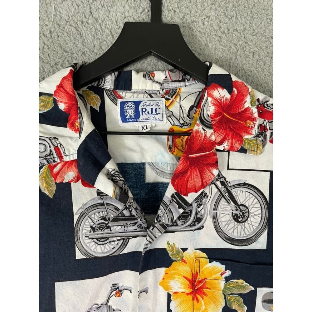 RJC Hawaiian Shirt Mens XL Motorcycle Hibiscus Aloha Made In USA Vintage - Thumbnail 9