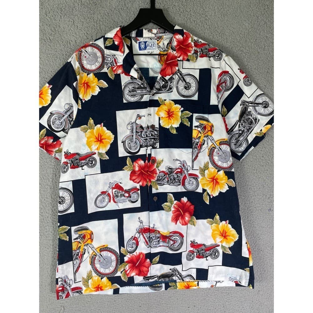 RJC Hawaiian Shirt Mens XL Motorcycle Hibiscus Aloha Made In USA Vintage - Thumbnail 6