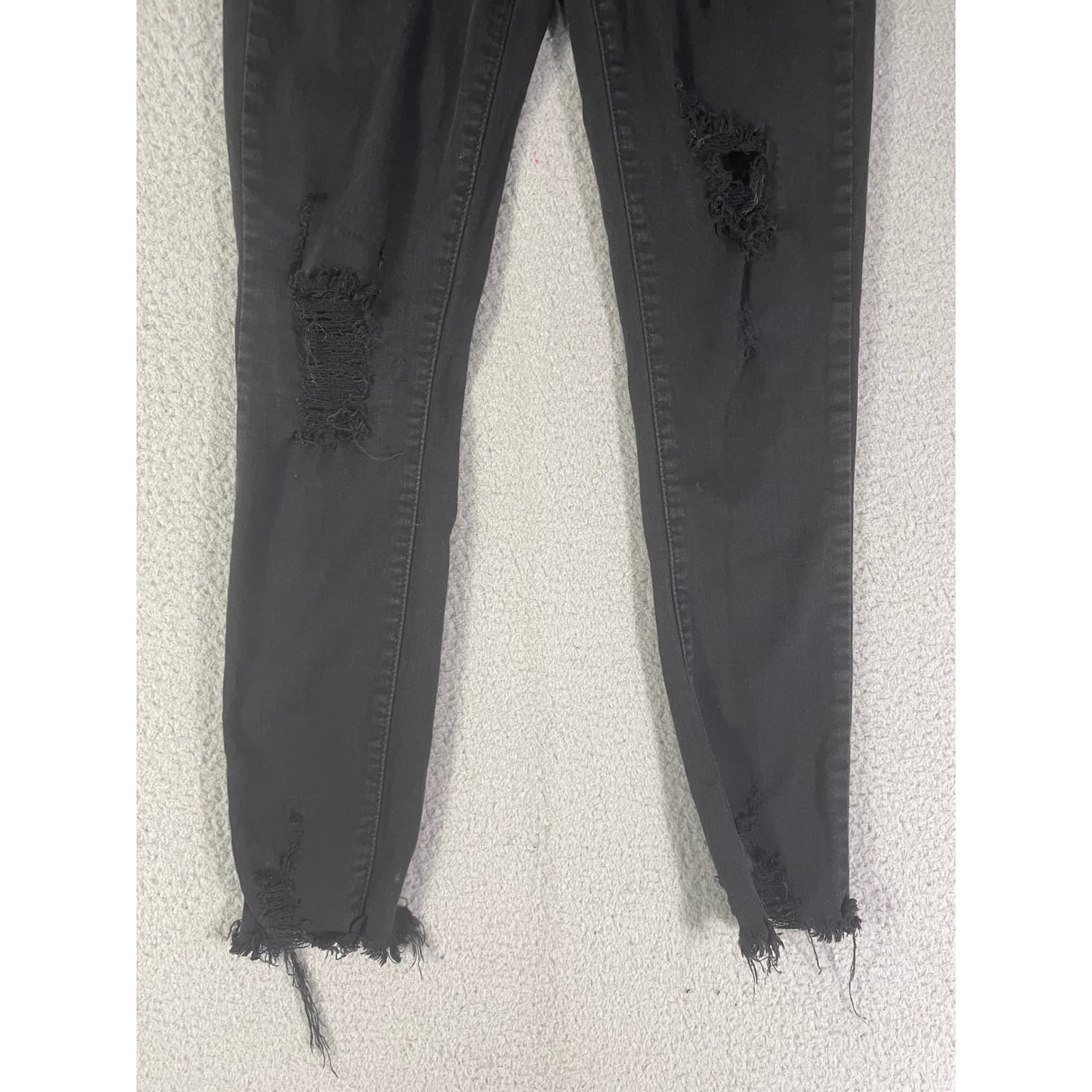 SONG Jeans Womens 1 Curvy High Rise Skinny Black Distressed Raw Hem Ankle - Thumbnail 8
