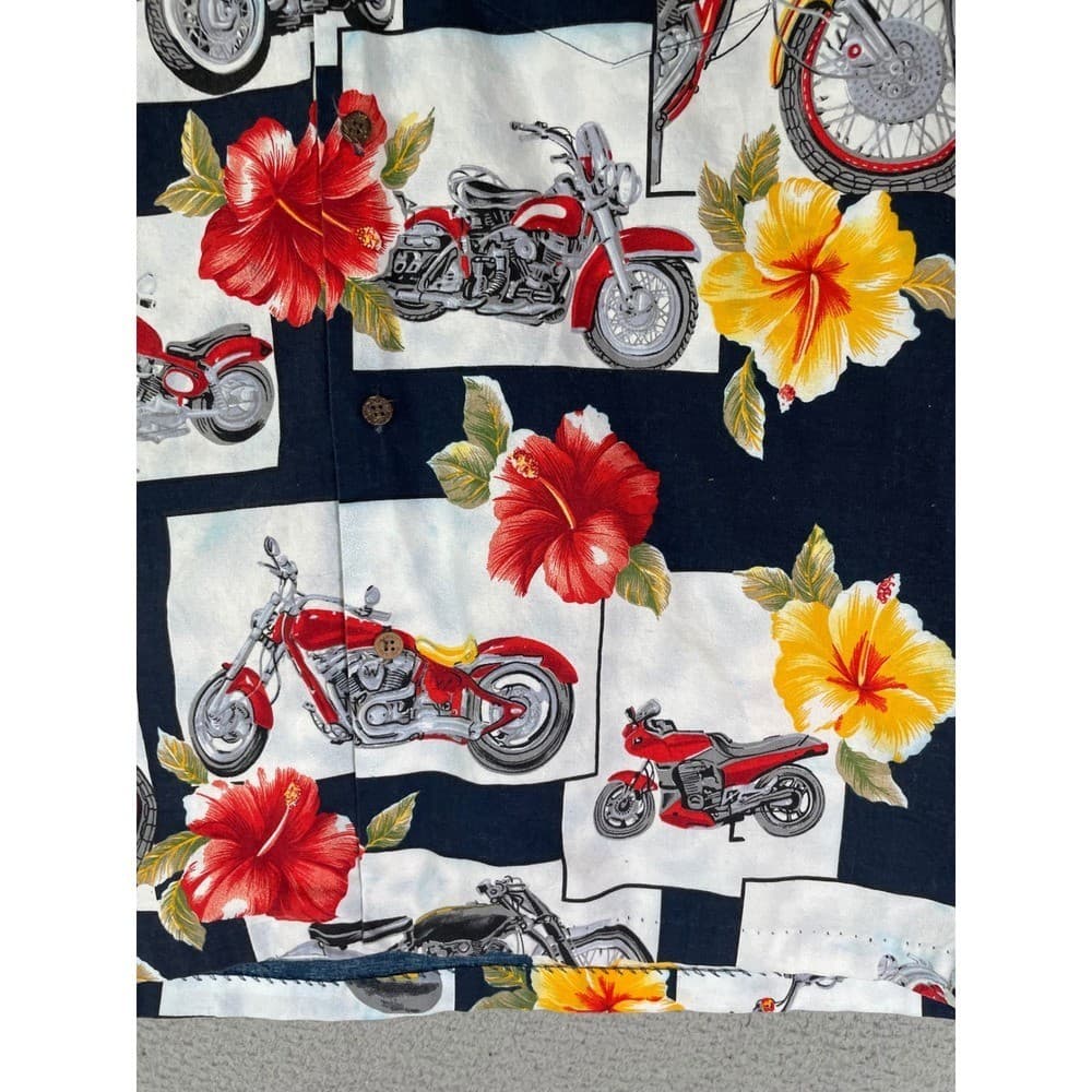 RJC Hawaiian Shirt Mens XL Motorcycle Hibiscus Aloha Made In USA Vintage - Thumbnail 12