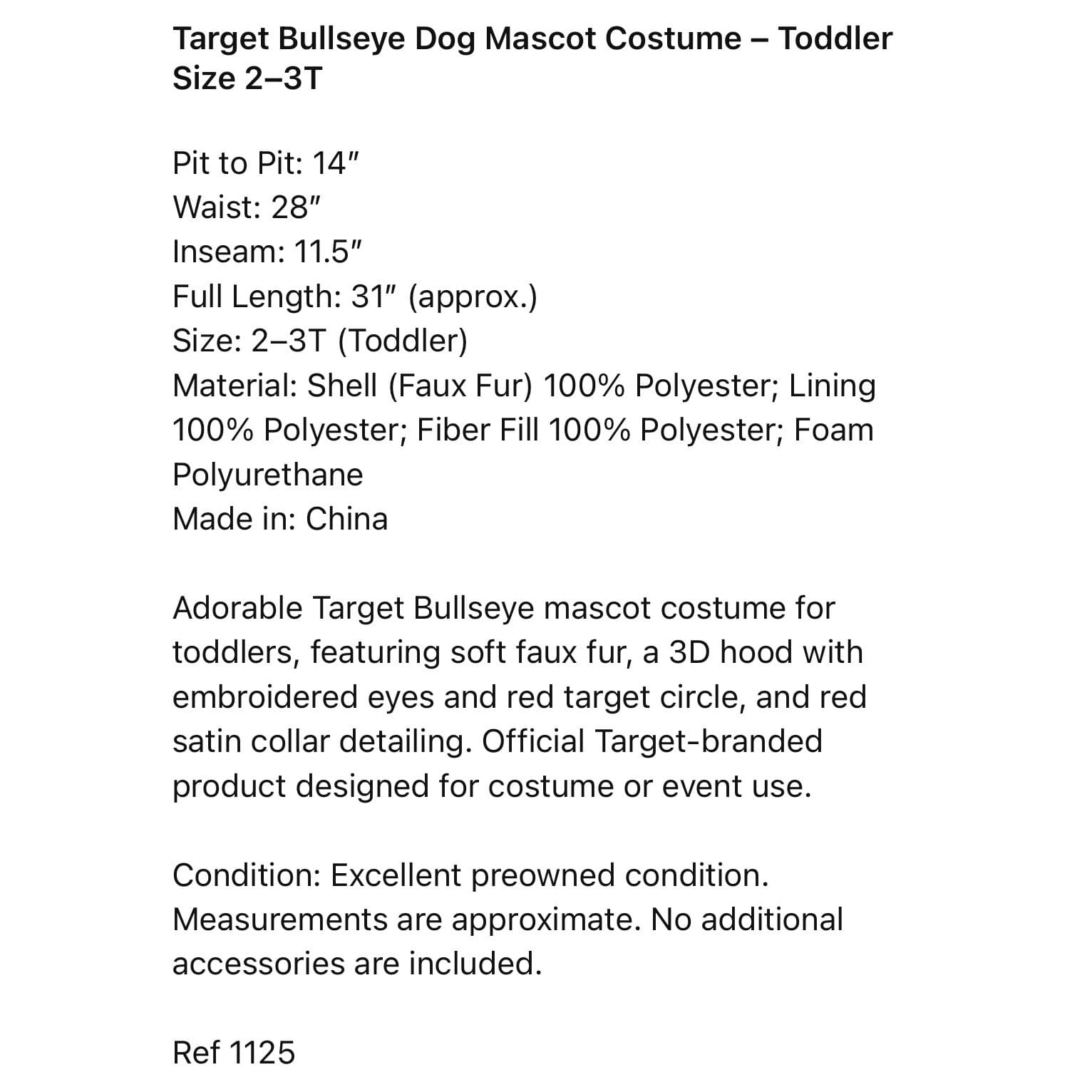Target Bullseye Dog Costume Toddler 2T 3T Halloween White Faux Fur Hooded - Thumbnail 2