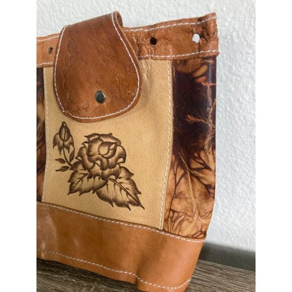 Vintage Mexican Hand-Tooled Leather Backpack Brown Floral Design - Thumbnail 8