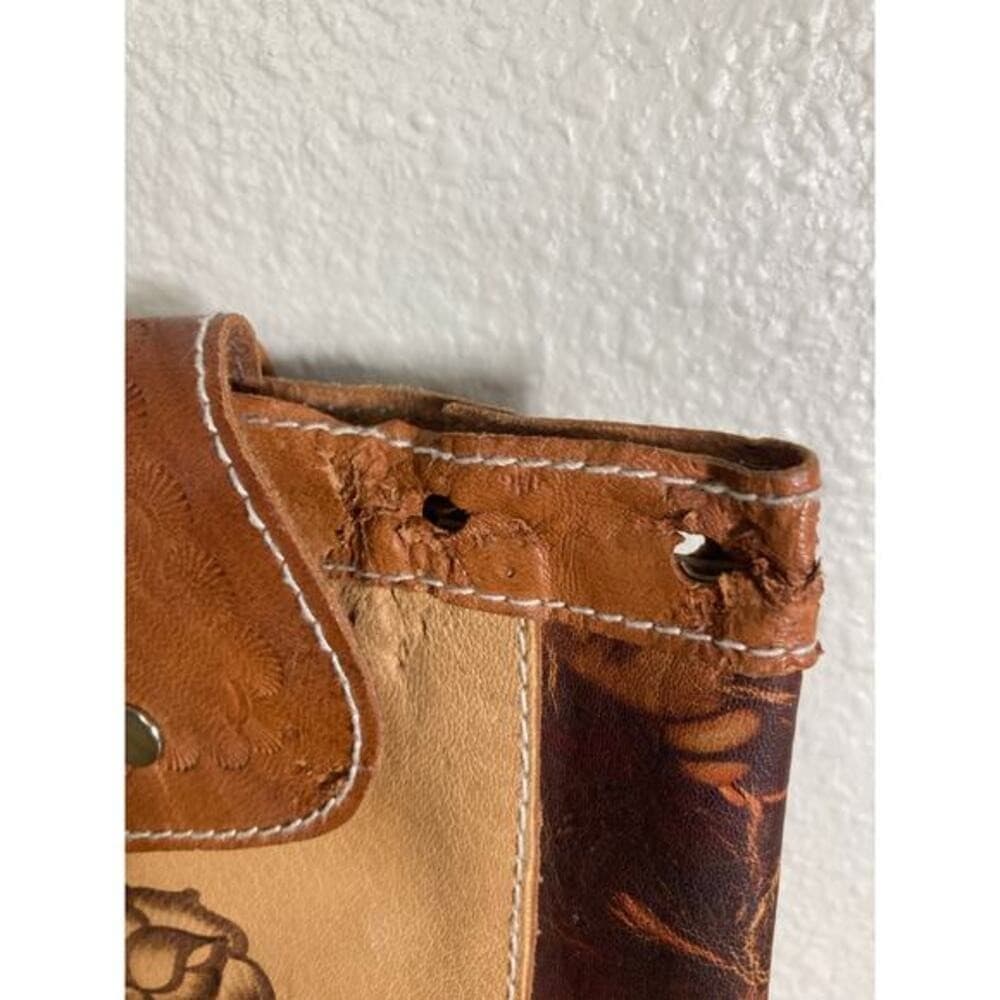 Vintage Mexican Hand-Tooled Leather Backpack Brown Floral Design - Thumbnail 10