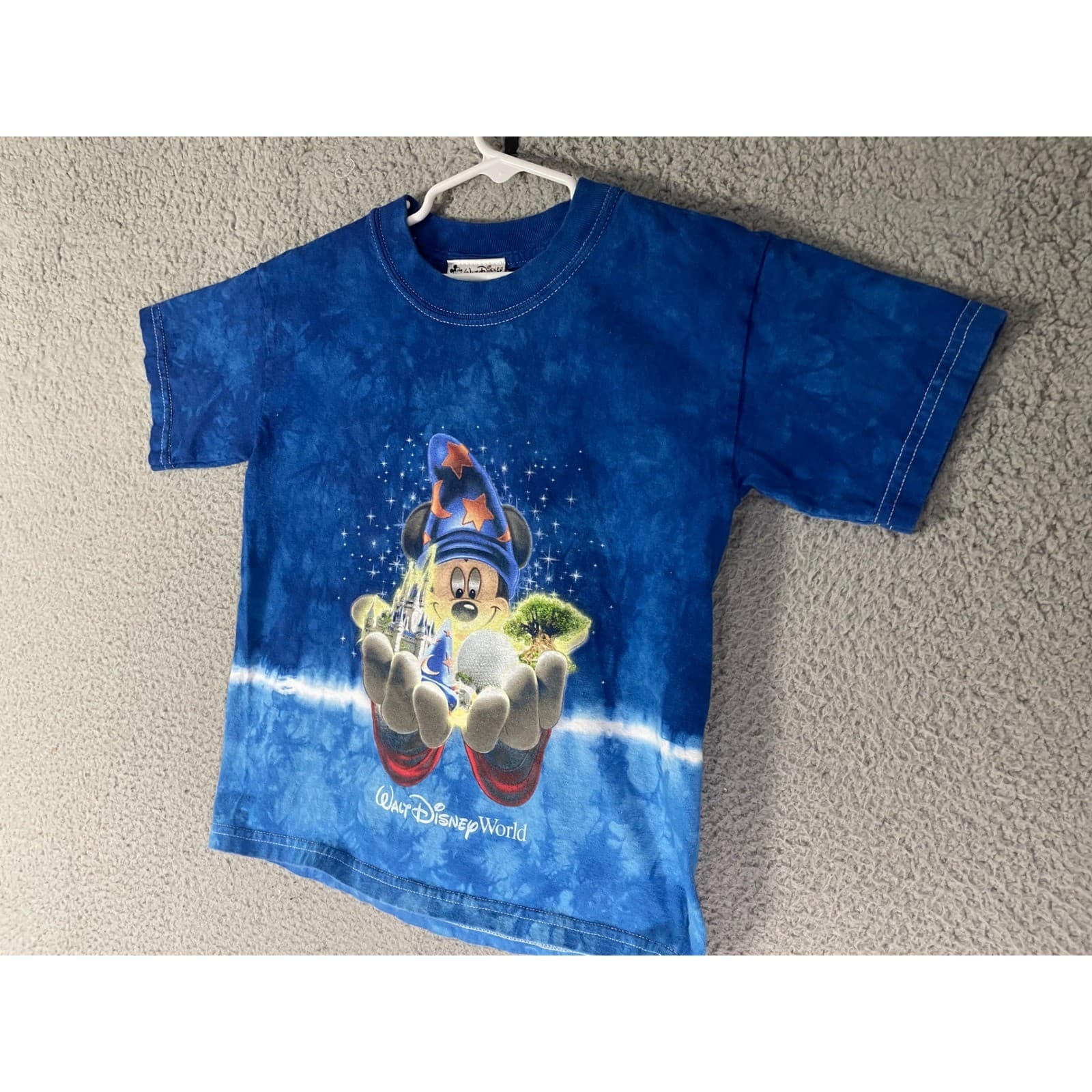 Disney Sorcerer Mickey T Shirt Kids XS Blue Fantasia Castle Graphic Tee - Thumbnail 7