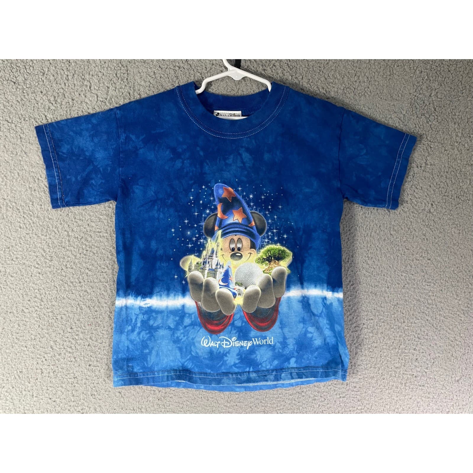 Disney Sorcerer Mickey T Shirt Kids XS Blue Fantasia Castle Graphic Tee - Thumbnail 4