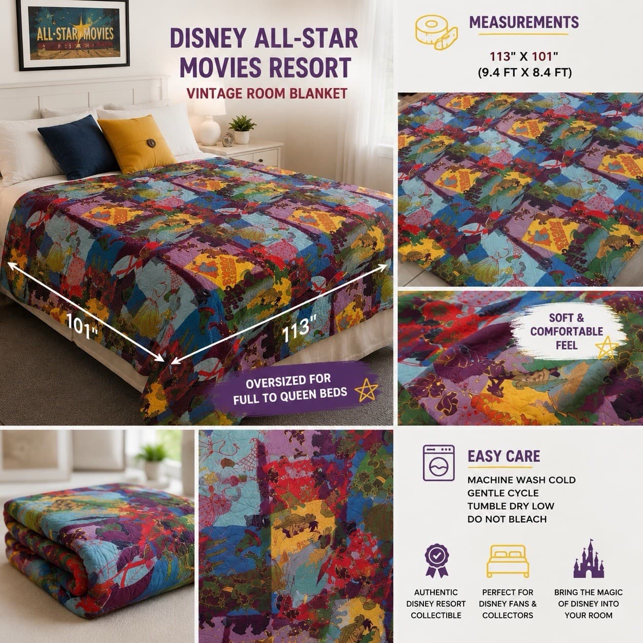Disney All-Star Movies Resort Comforter 113x101 Prop Vintage Room Blanket - Thumbnail 4