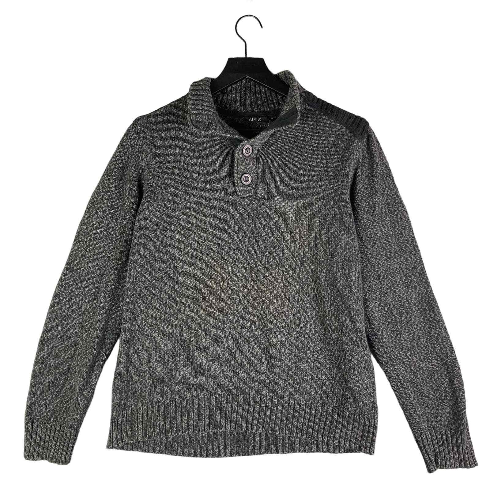 Sweater Mens Gray Pullover Size Medium 1/4 Button Knit Cotton Casual Warm