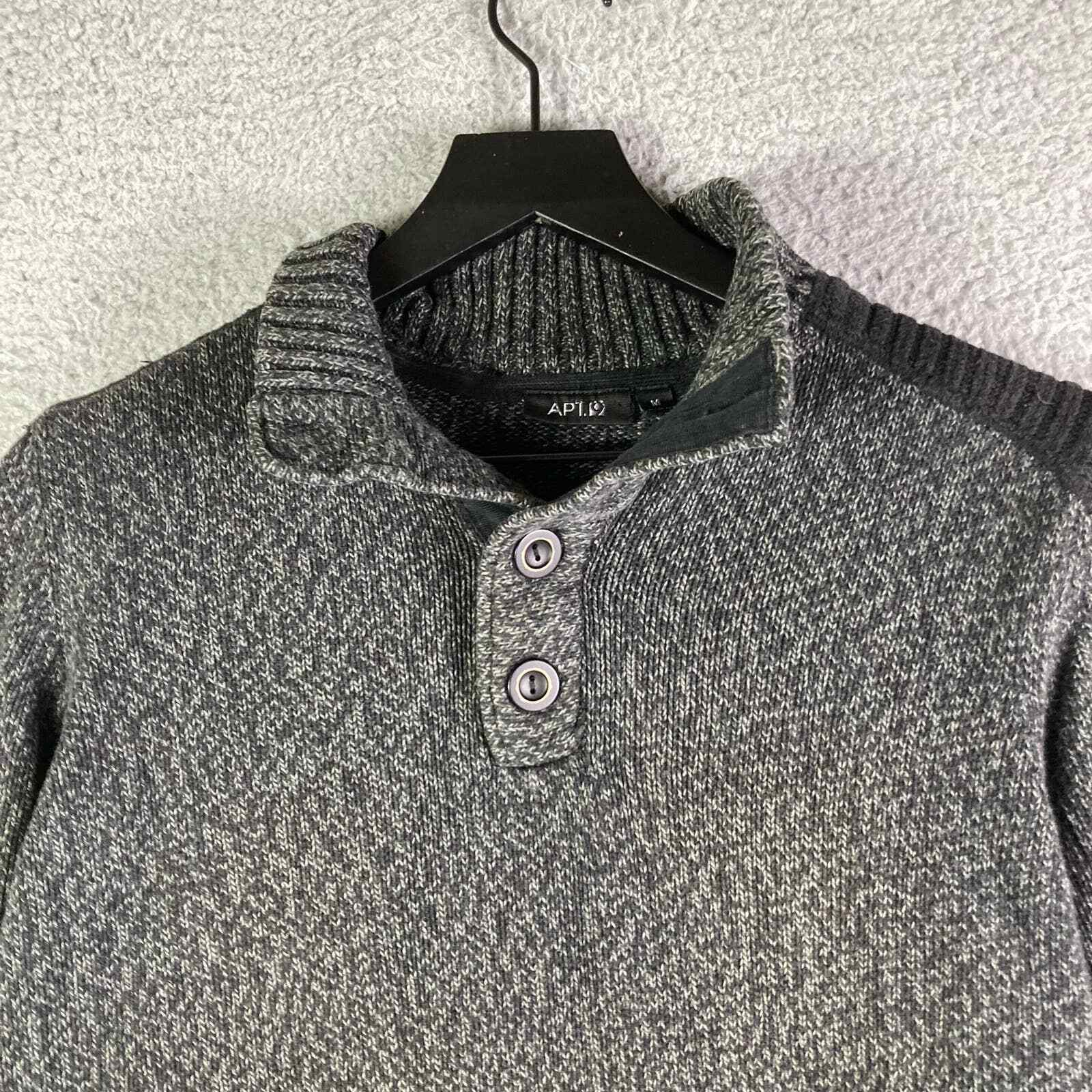 Sweater Mens Gray Pullover Size Medium 1/4 Button Knit Cotton Casual Warm - Thumbnail 5