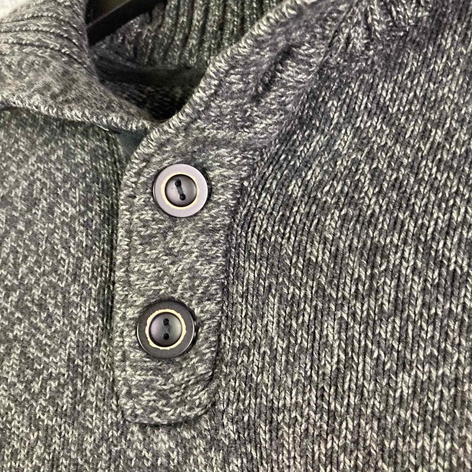 Sweater Mens Gray Pullover Size Medium 1/4 Button Knit Cotton Casual Warm - Thumbnail 6