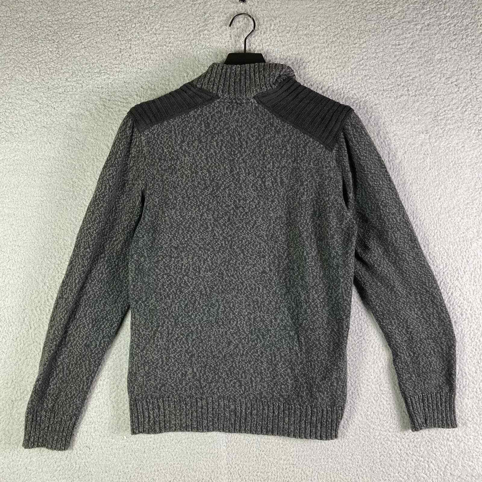 Sweater Mens Gray Pullover Size Medium 1/4 Button Knit Cotton Casual Warm - Thumbnail 4