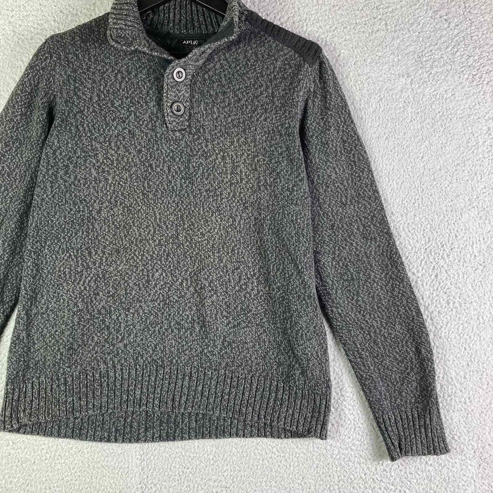 Sweater Mens Gray Pullover Size Medium 1/4 Button Knit Cotton Casual Warm - Thumbnail 7