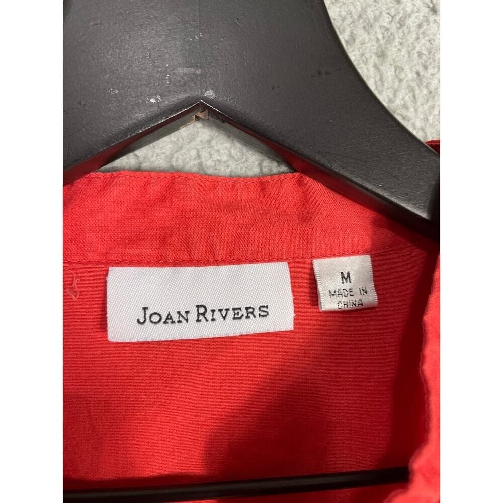 Joan Rivers Red Ruffle Button Blouse M Medium Cotton Blend Long Sleeve Top - Thumbnail 3