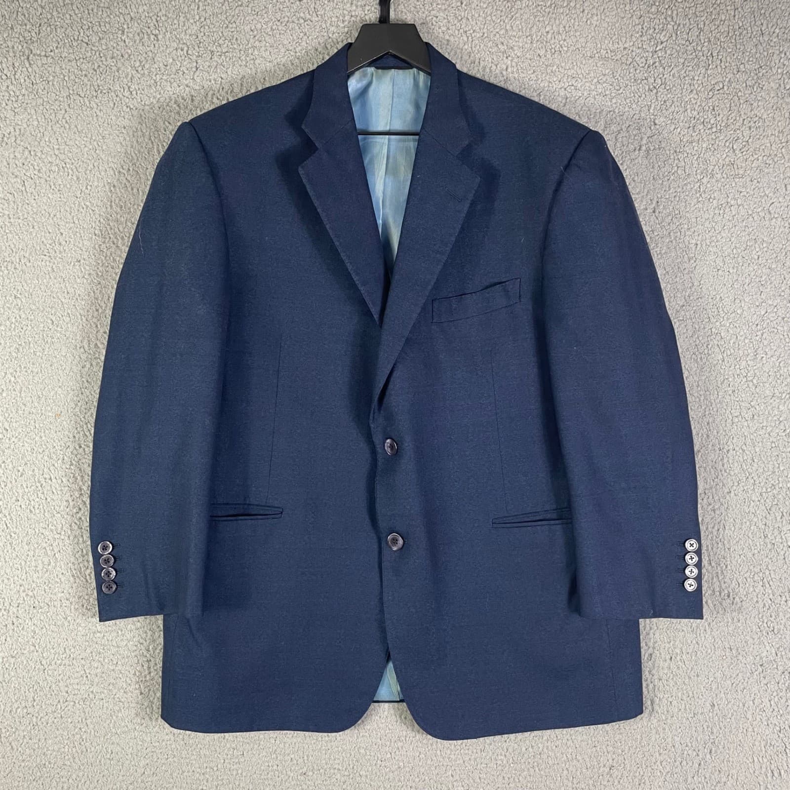 Men's Navy Blue Two Button Blazer Suit Jacket Size 44L Formal Business Career - Thumbnail 5