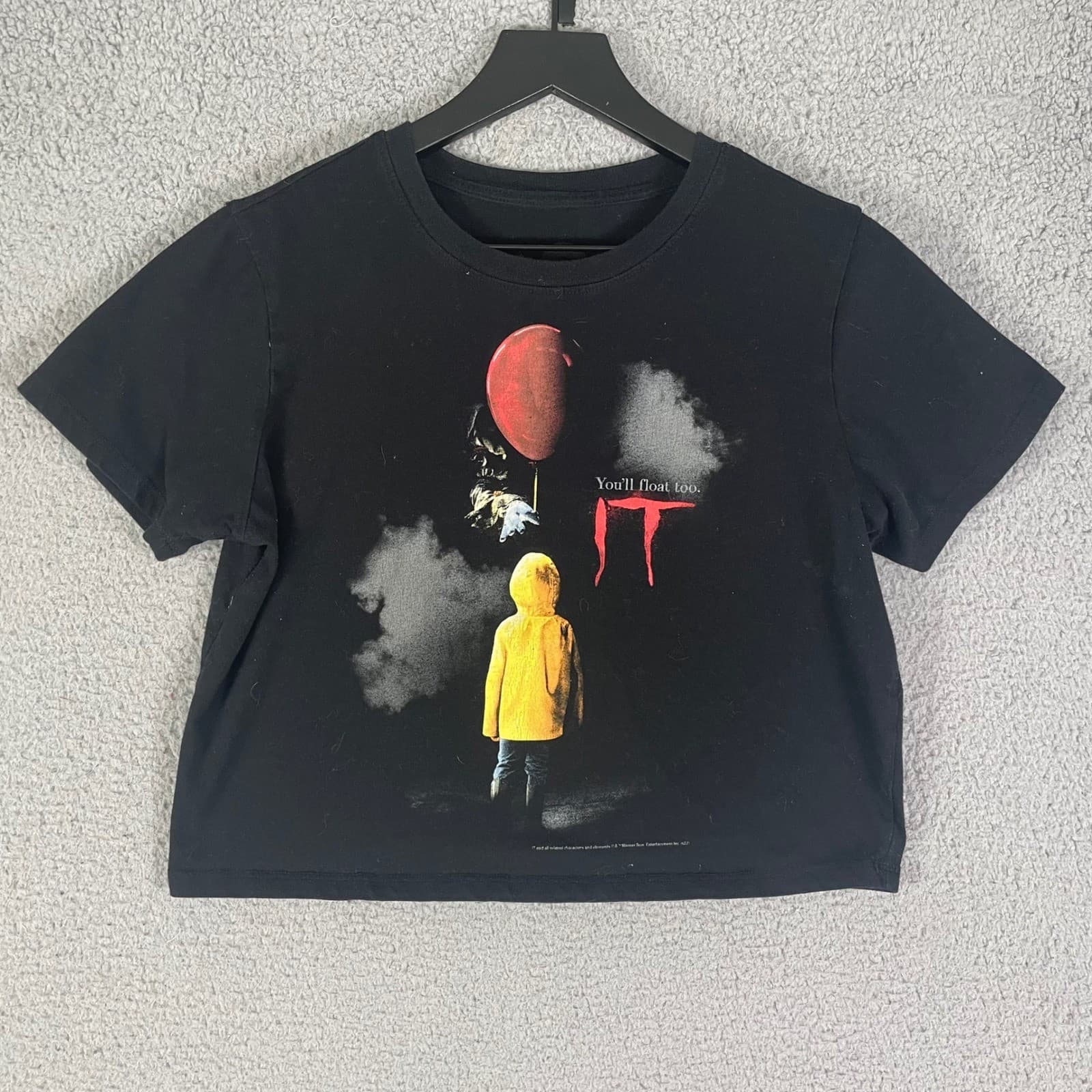IT Movie Pennywise Graphic Crop Top Black "Youll Float Too" Horror Fan Shirt - Thumbnail 4