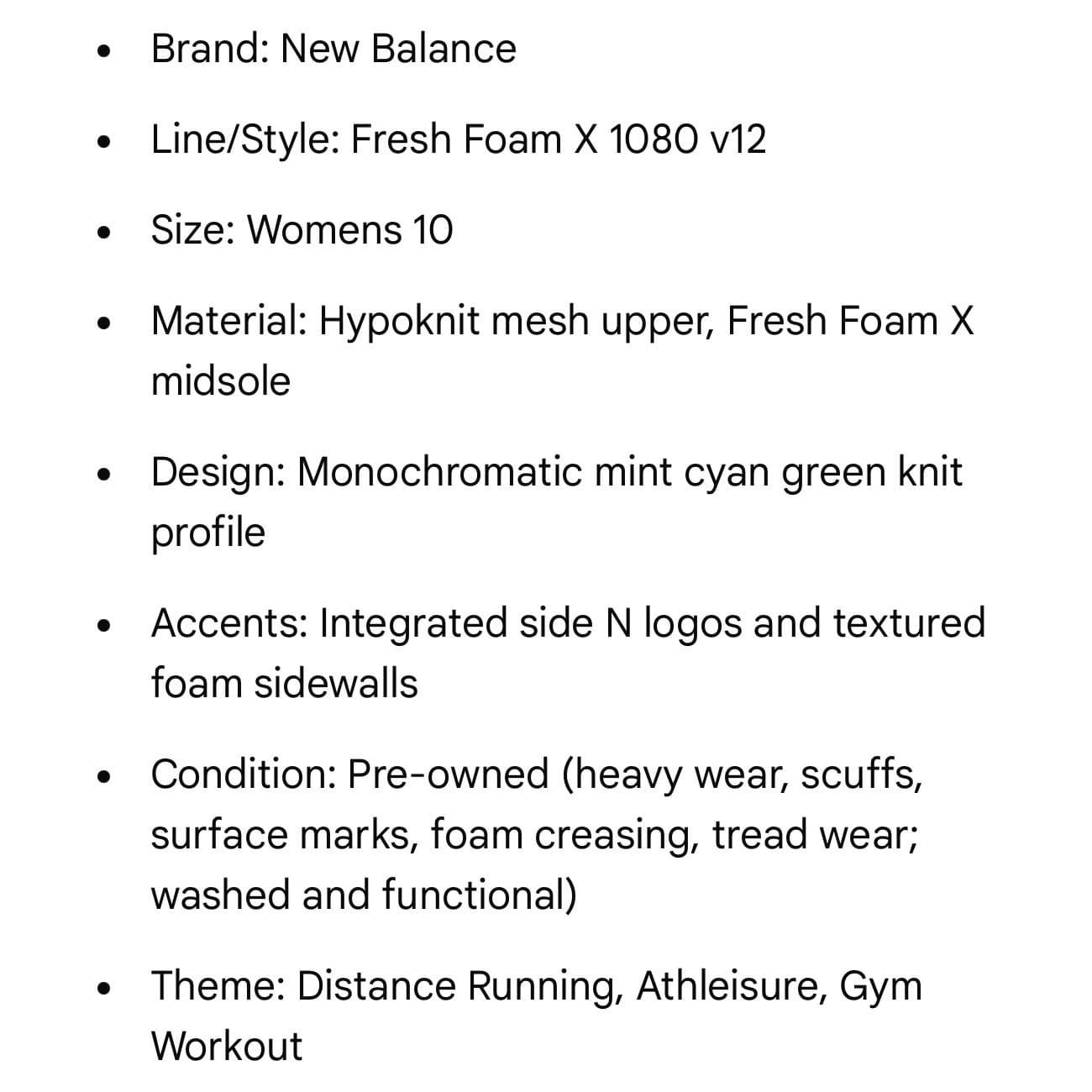 New Balance Fresh Foam X 1080 v12 Womens 10 Aqua Blue Running Shoes Sneakers - Thumbnail 2
