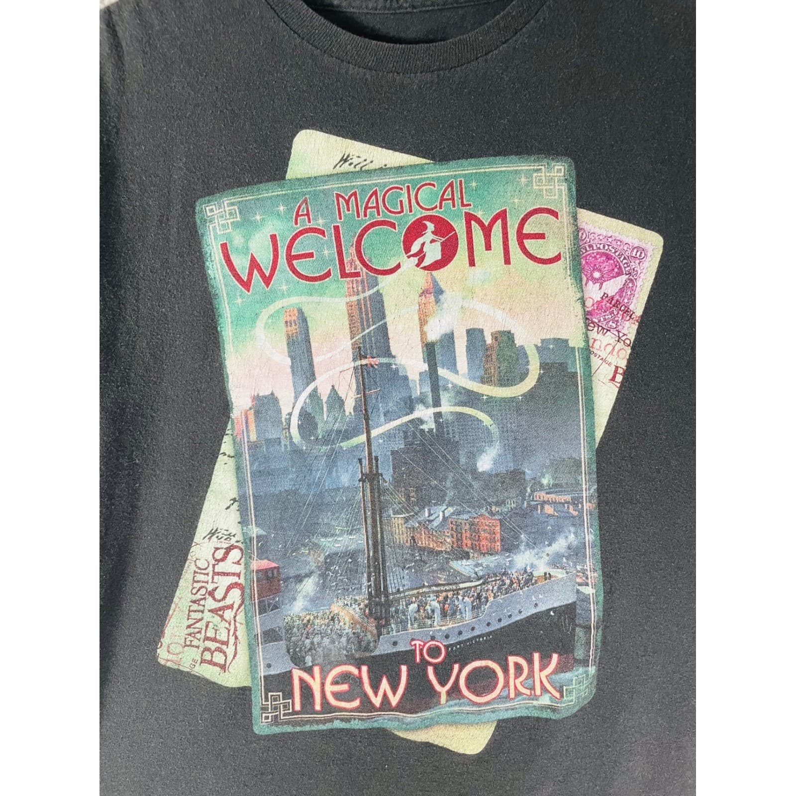 Fantastic Beasts Magical Welcome To New York Graphic Tee Black Cotton Shirt M - Thumbnail 4
