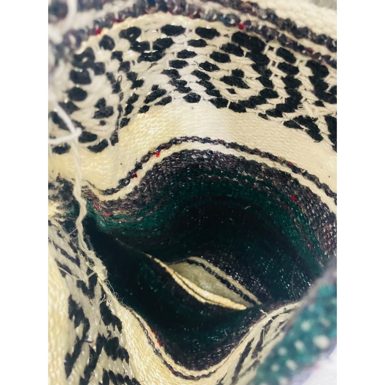 Vintage Woven Baja Crossbody Bag Green Teal Black Geometric Boho Festival Purse - Thumbnail 9