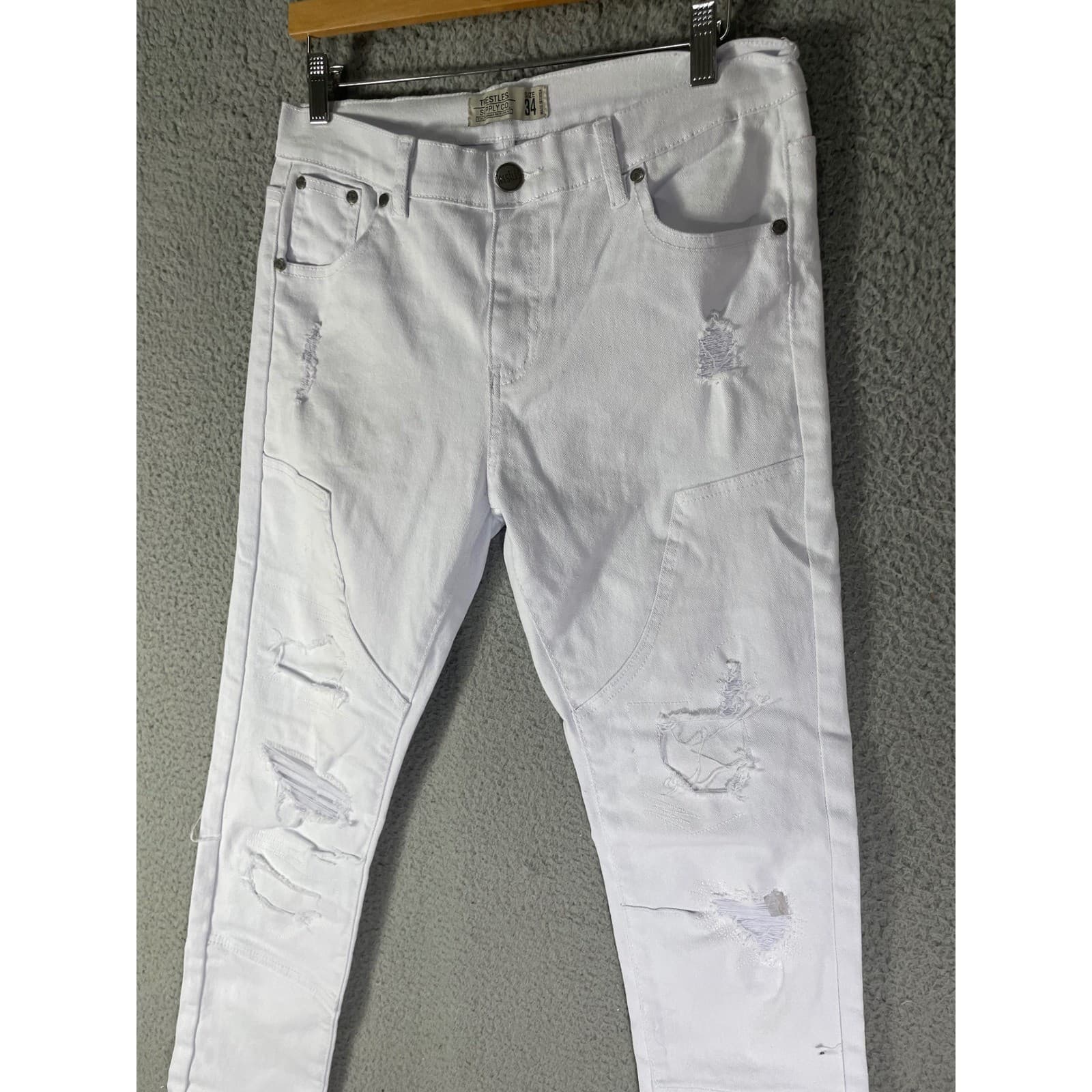 Trestles Supply Co Mens White Distressed Moto Skinny Jeans Size 34x29 Streetwear - Thumbnail 7