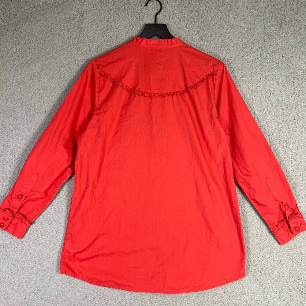 Joan Rivers Red Ruffle Button Blouse M Medium Cotton Blend Long Sleeve Top - Thumbnail 6