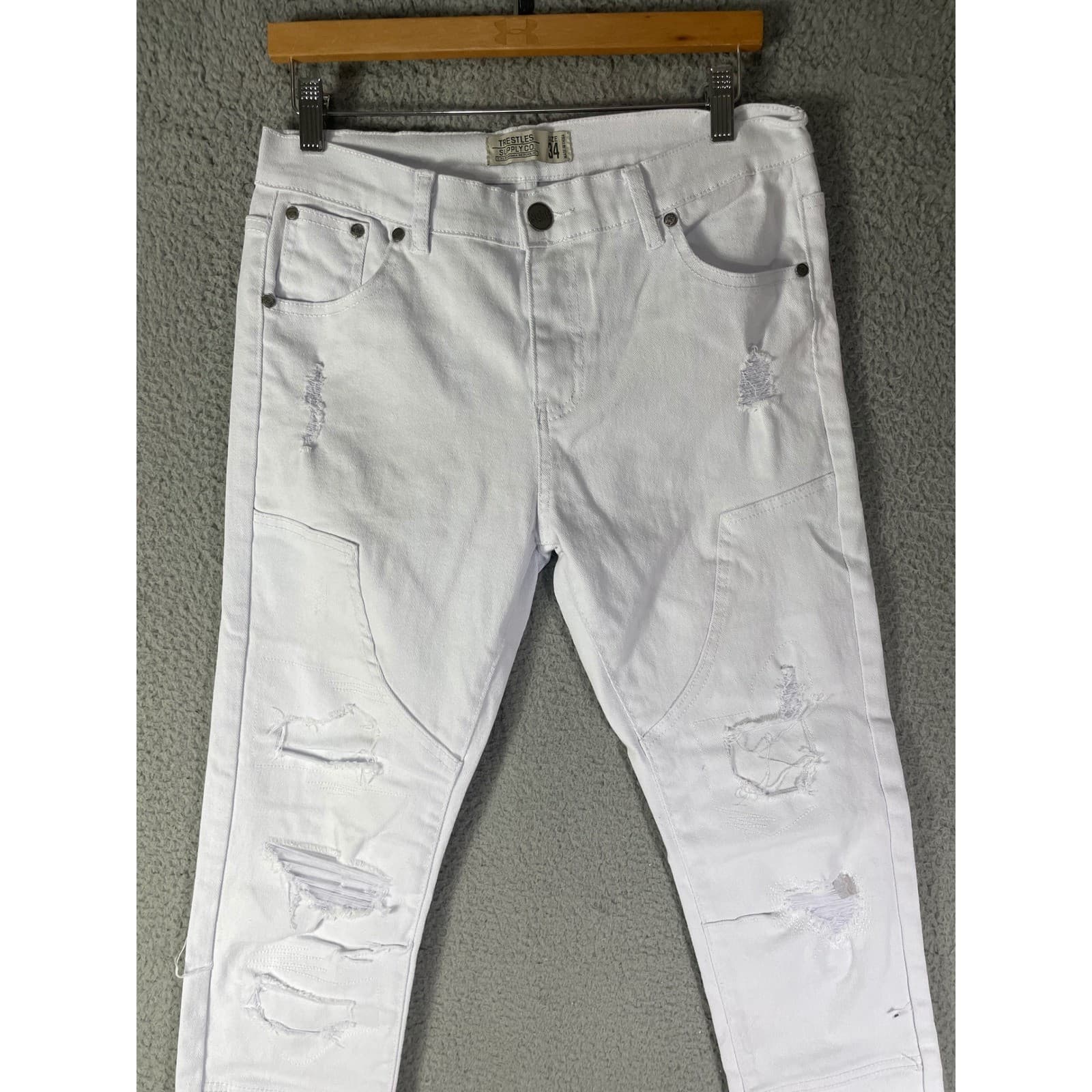 Trestles Supply Co Mens White Distressed Moto Skinny Jeans Size 34x29 Streetwear - Thumbnail 6