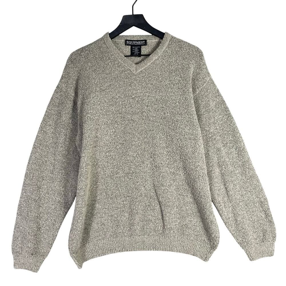 Vintage Equipment Wool Blend Sweater Gray Italy V Neck Pullover Men's L