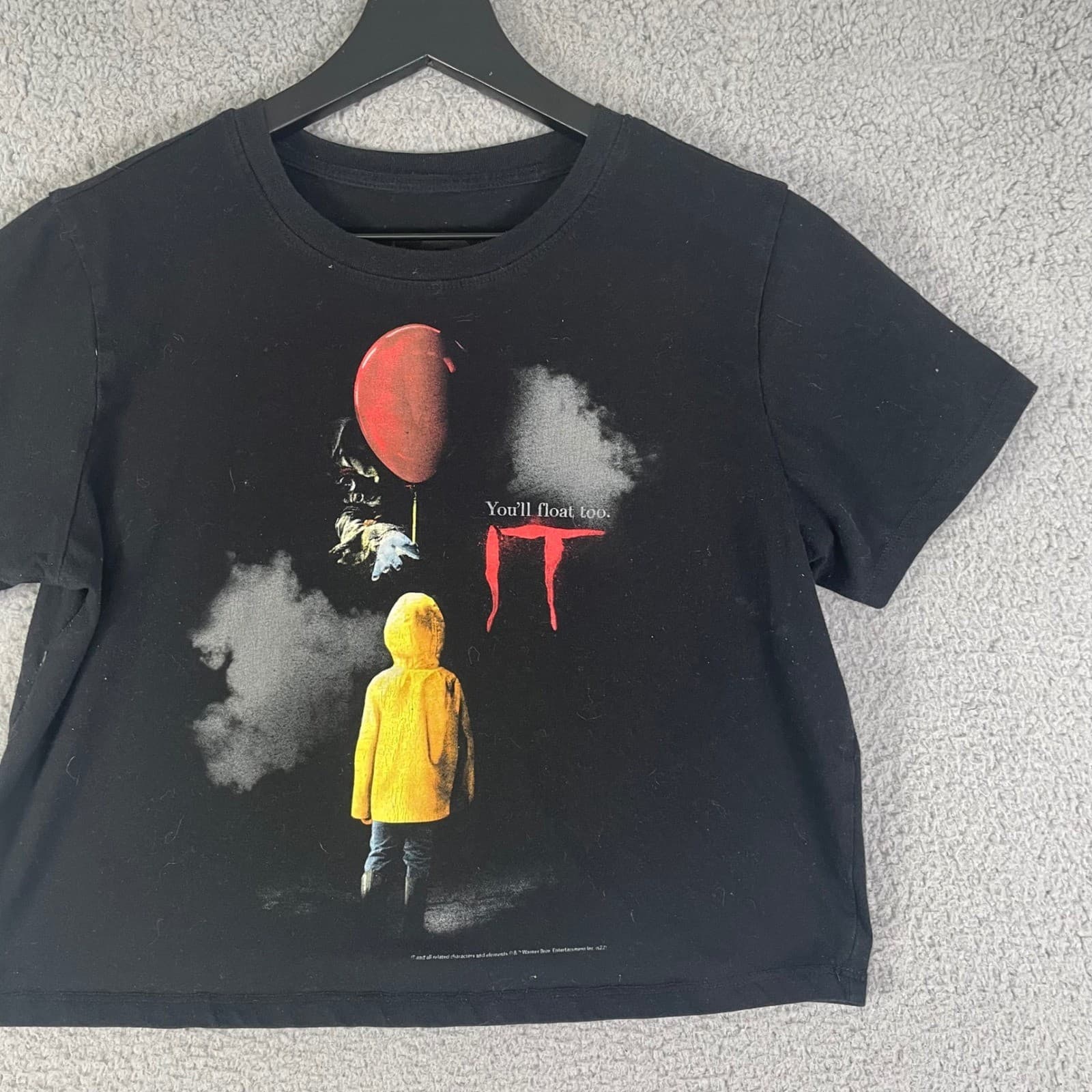 IT Movie Pennywise Graphic Crop Top Black "Youll Float Too" Horror Fan Shirt - Thumbnail 6