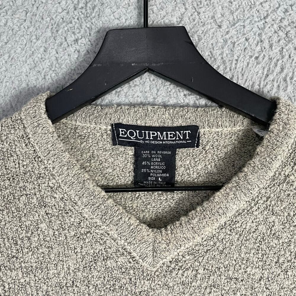 Vintage Equipment Wool Blend Sweater Gray Italy V Neck Pullover Men's L - Thumbnail 6