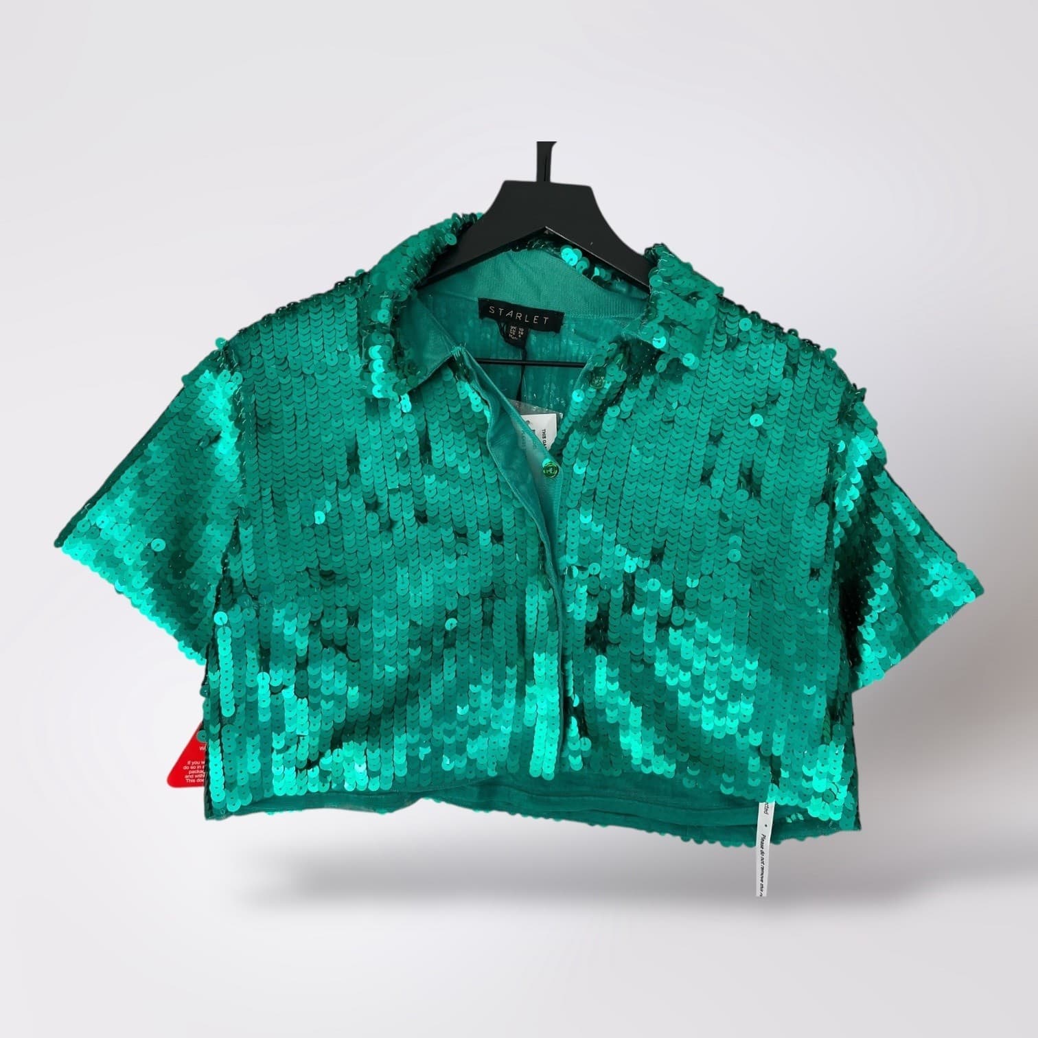 Starlet Sequin Top Shirt US 6 UK 10 Green Short Sleeve Crop Top Blouse - Thumbnail 2