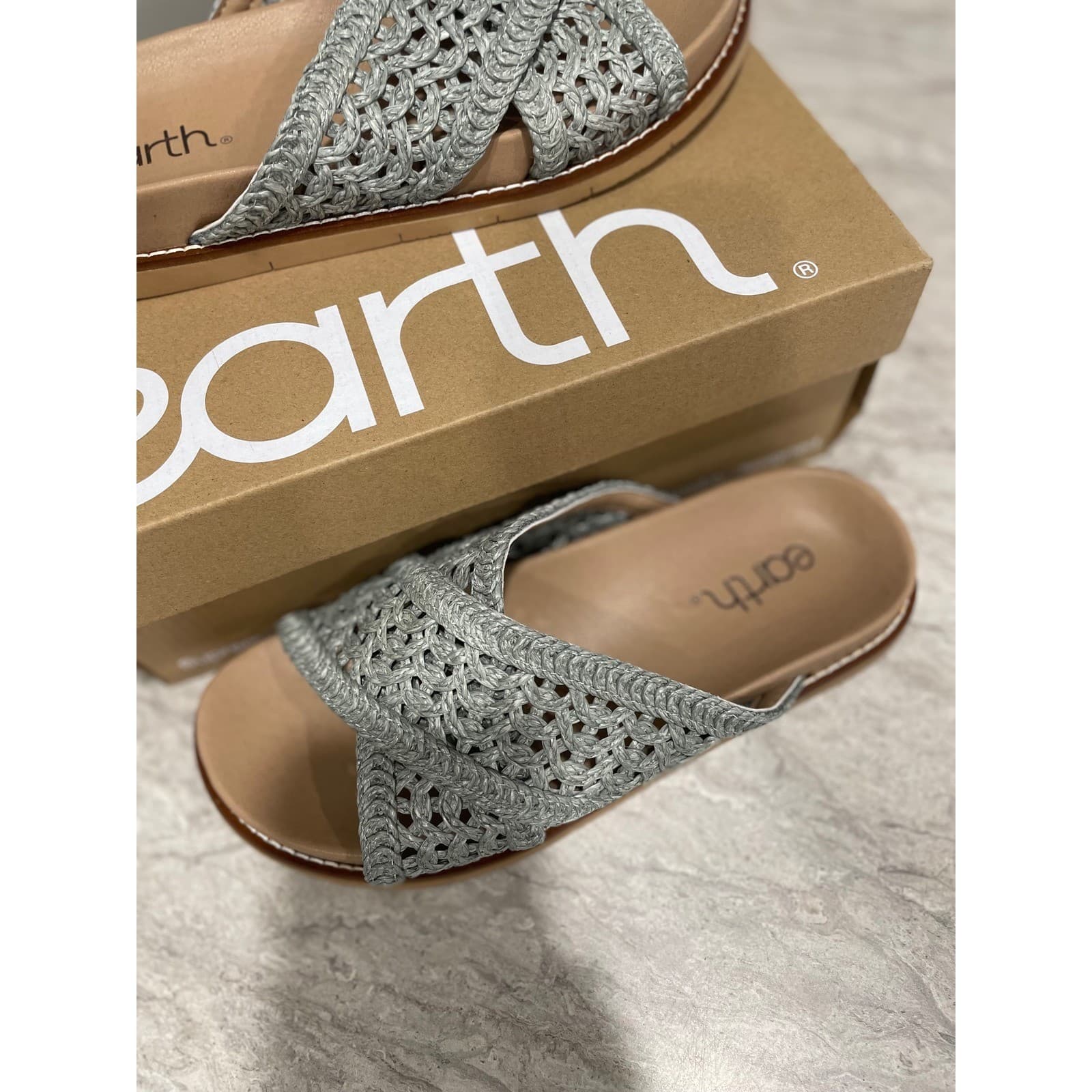 Earth Womens 7.5 Silver Metallic Woven Slide Sandals Comfort Casual New - Thumbnail 4