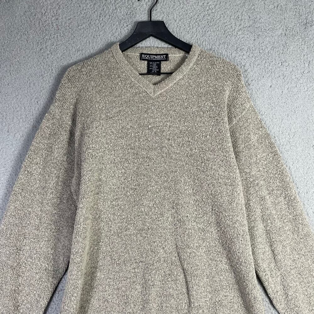 Vintage Equipment Wool Blend Sweater Gray Italy V Neck Pullover Men's L - Thumbnail 4