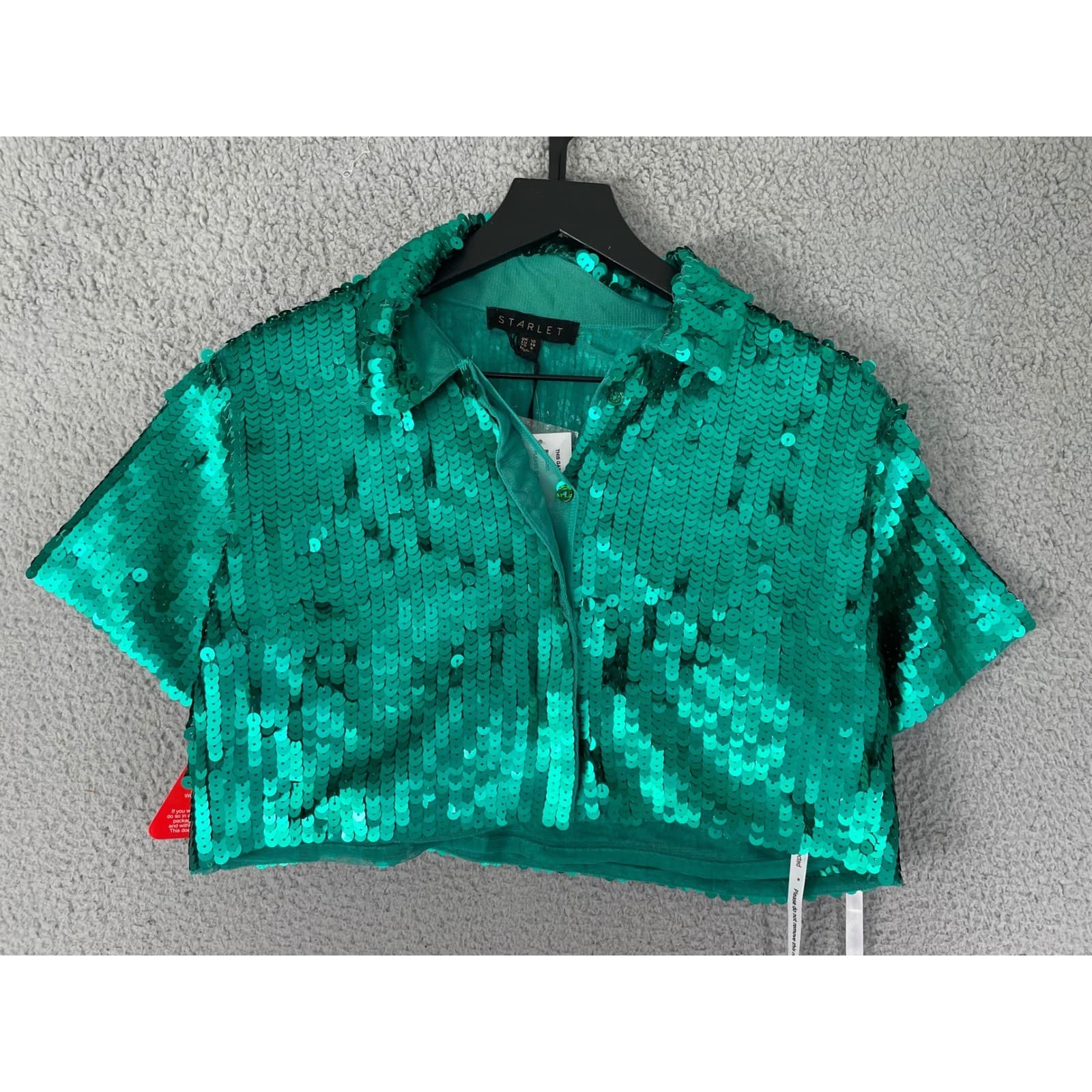 Starlet Sequin Top Shirt US 6 UK 10 Green Short Sleeve Crop Top Blouse - Thumbnail 6