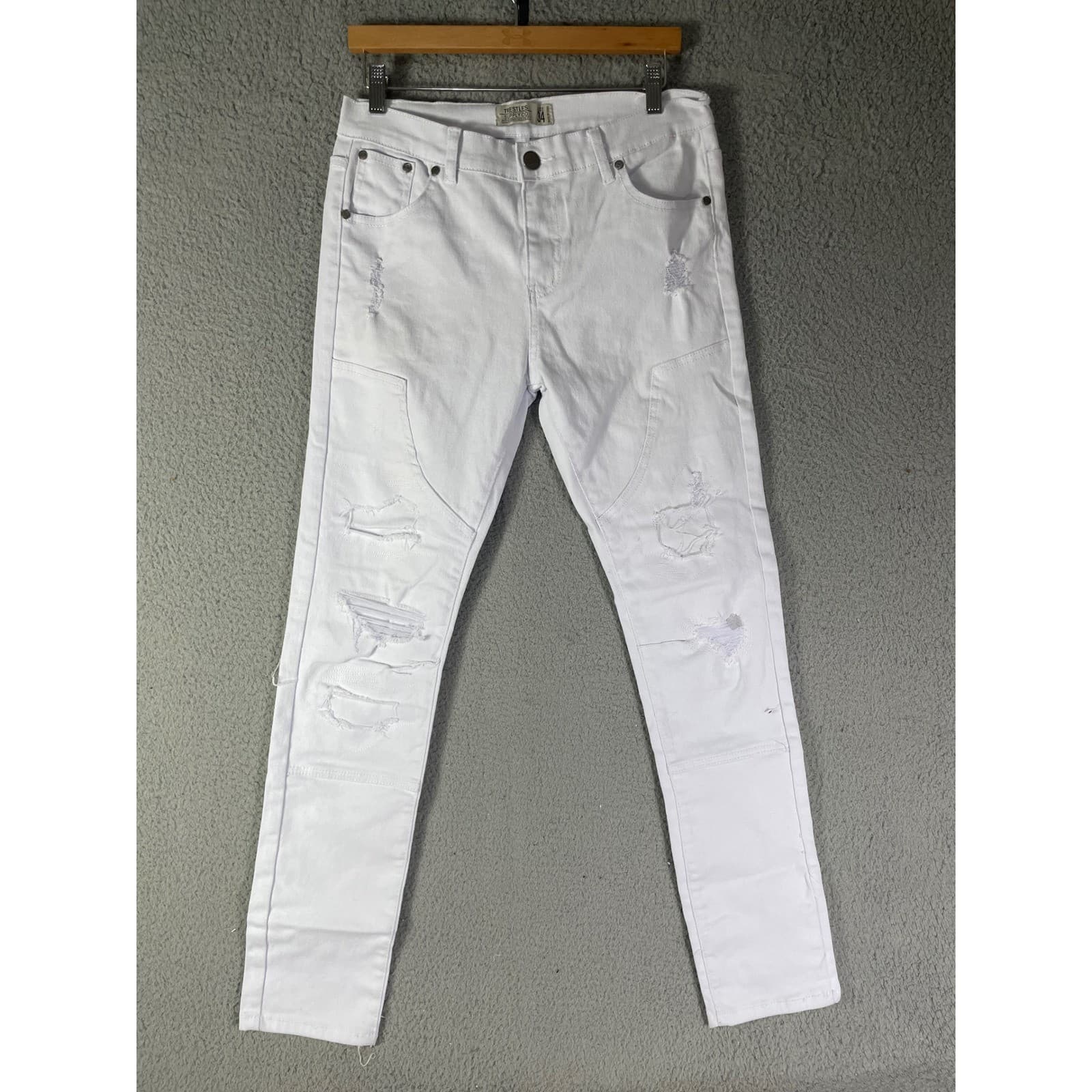 Trestles Supply Co Mens White Distressed Moto Skinny Jeans Size 34x29 Streetwear - Thumbnail 2