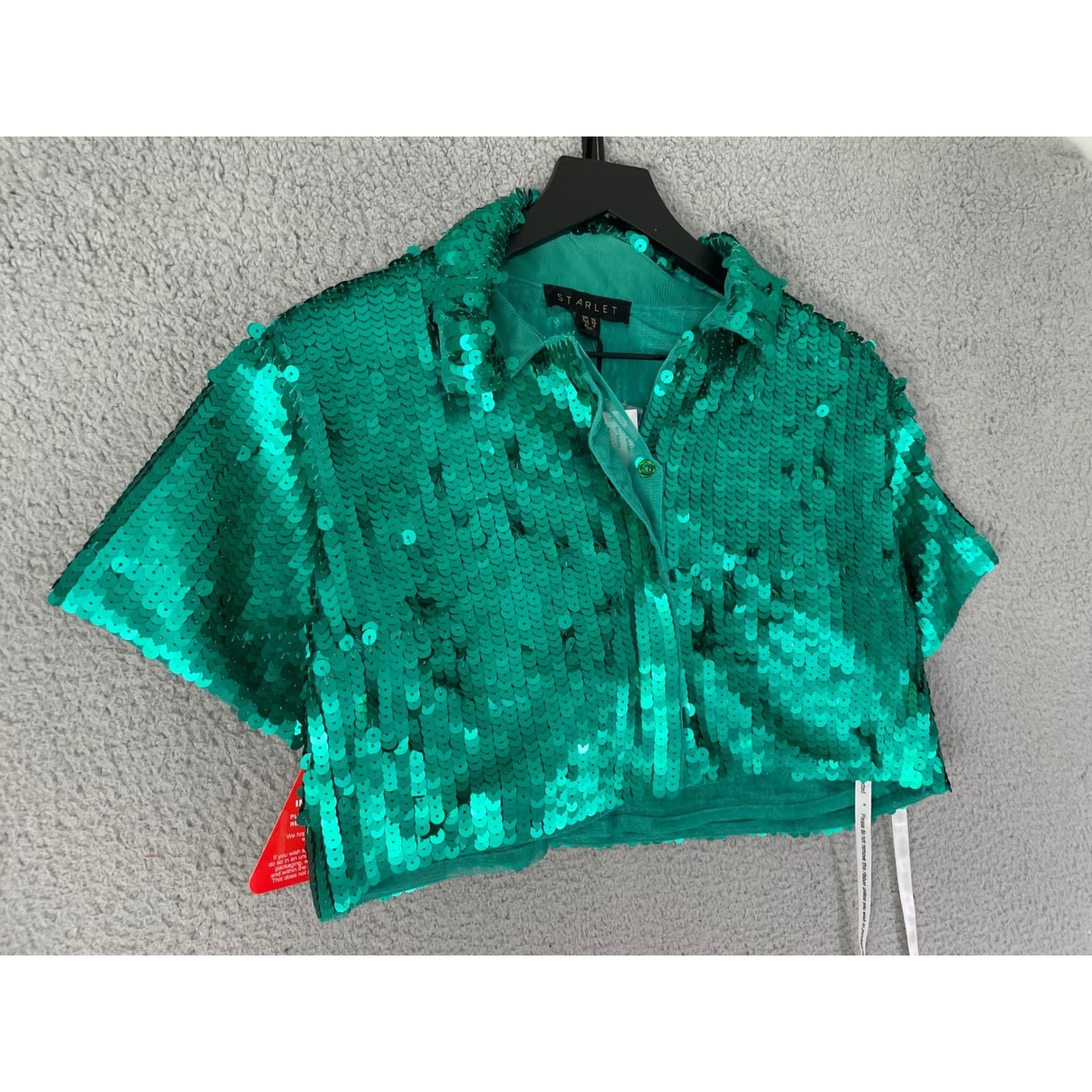 Starlet Sequin Top Shirt US 6 UK 10 Green Short Sleeve Crop Top Blouse - Thumbnail 8