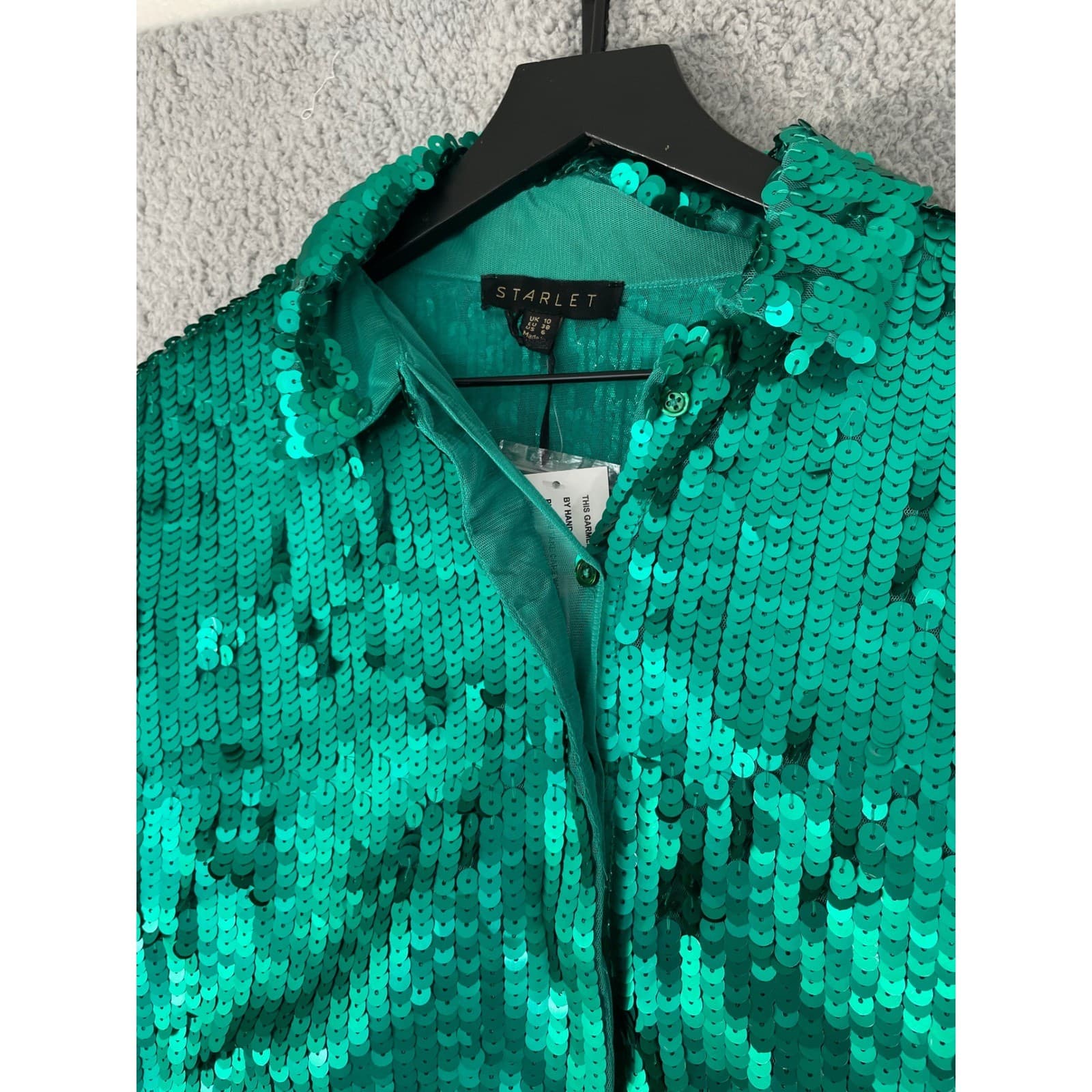Starlet Sequin Top Shirt US 6 UK 10 Green Short Sleeve Crop Top Blouse - Thumbnail 11