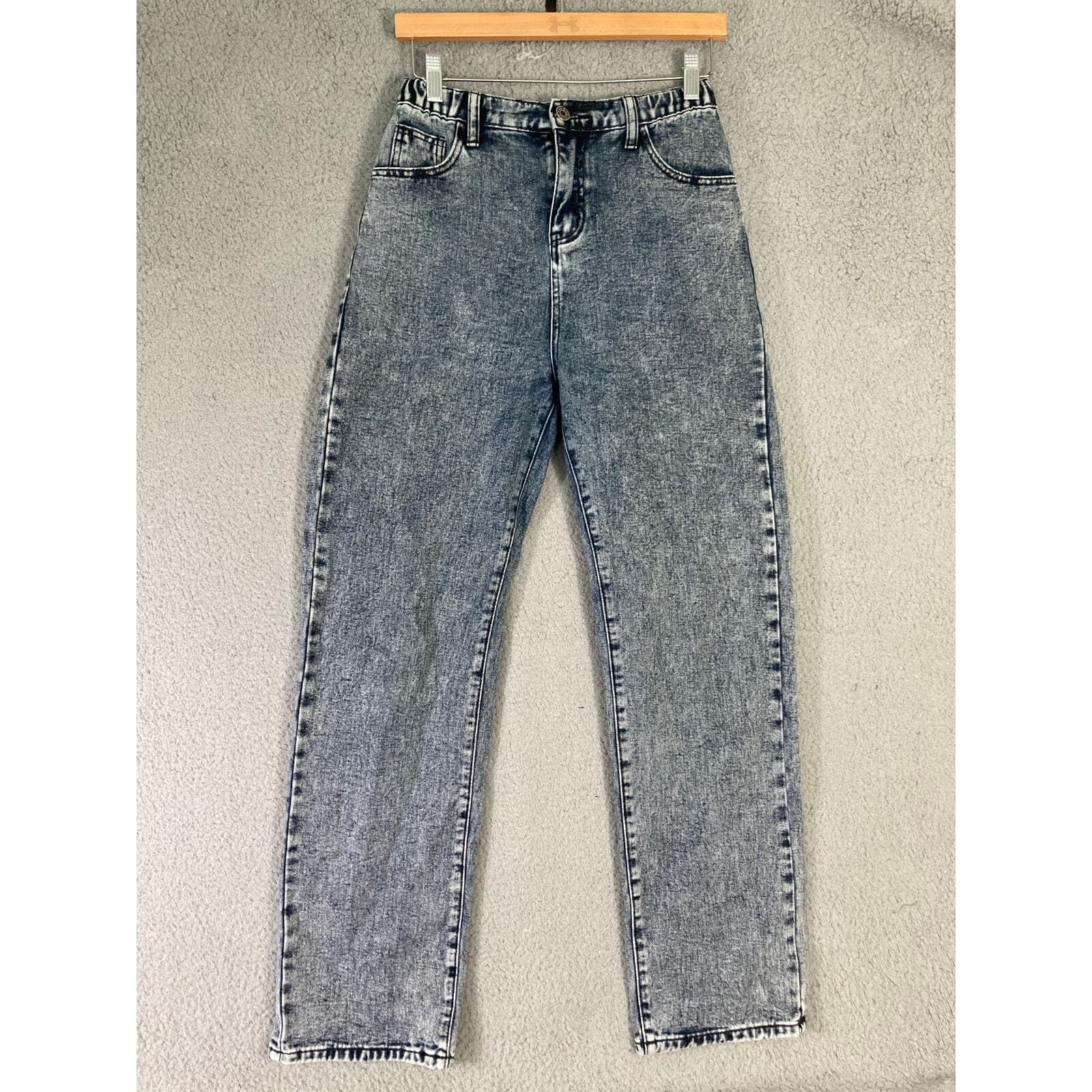 Women's High Rise Acid Wash Slim Jeans Blue Size 32 Mom Jeans - Thumbnail 4