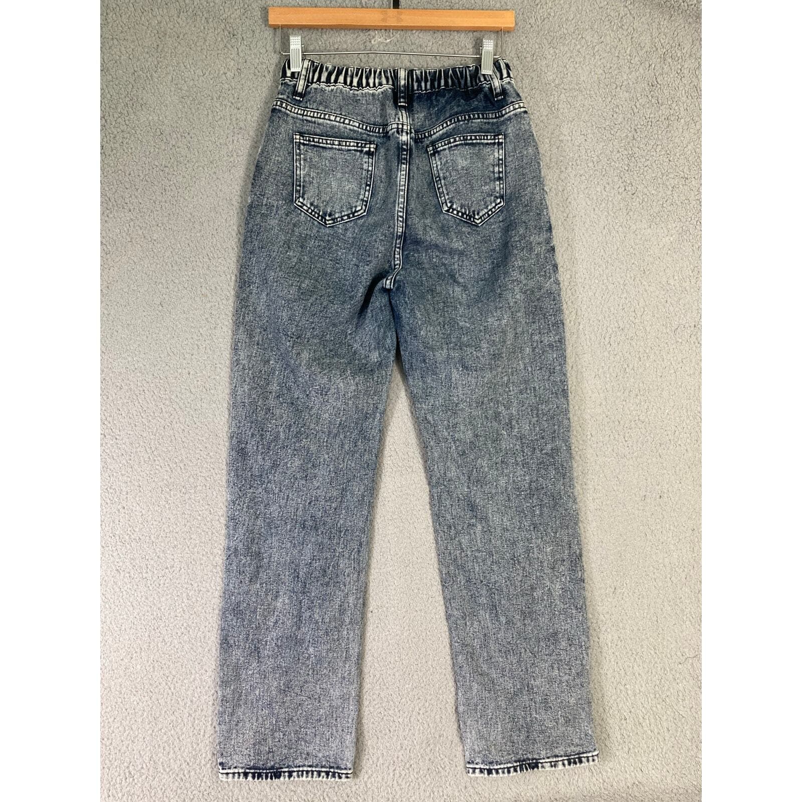 Women's High Rise Acid Wash Slim Jeans Blue Size 32 Mom Jeans - Thumbnail 5