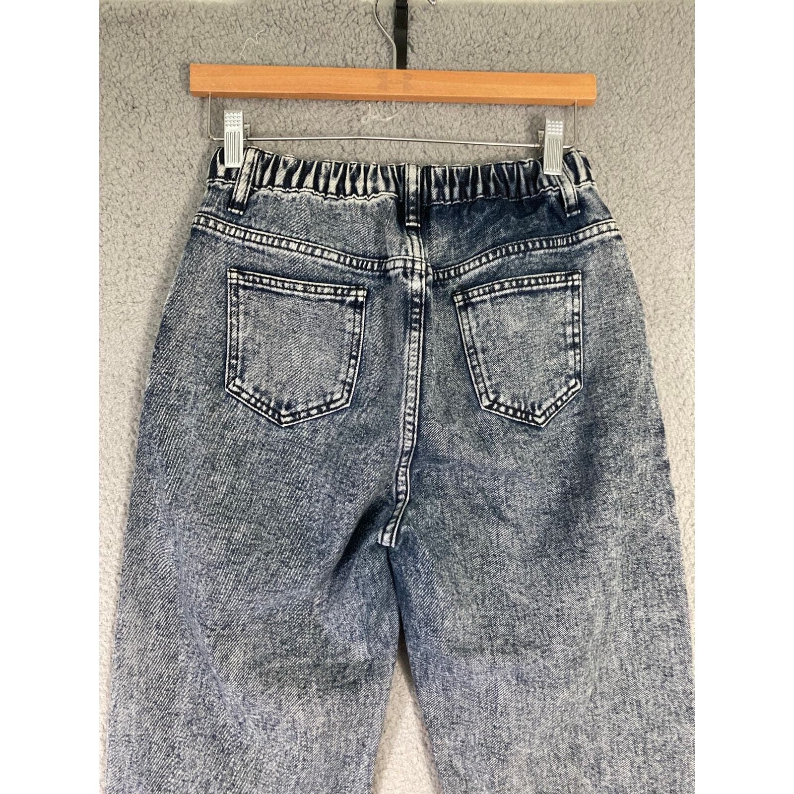 Women's High Rise Acid Wash Slim Jeans Blue Size 32 Mom Jeans - Thumbnail 11