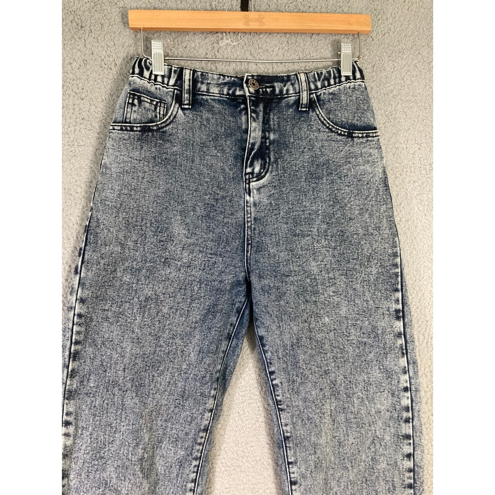 Women's High Rise Acid Wash Slim Jeans Blue Size 32 Mom Jeans - Thumbnail 6