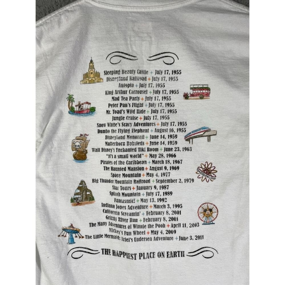 Disneyland Attractions Timeline Shirt Small Disney Parks Graphic Tee White - Thumbnail 3
