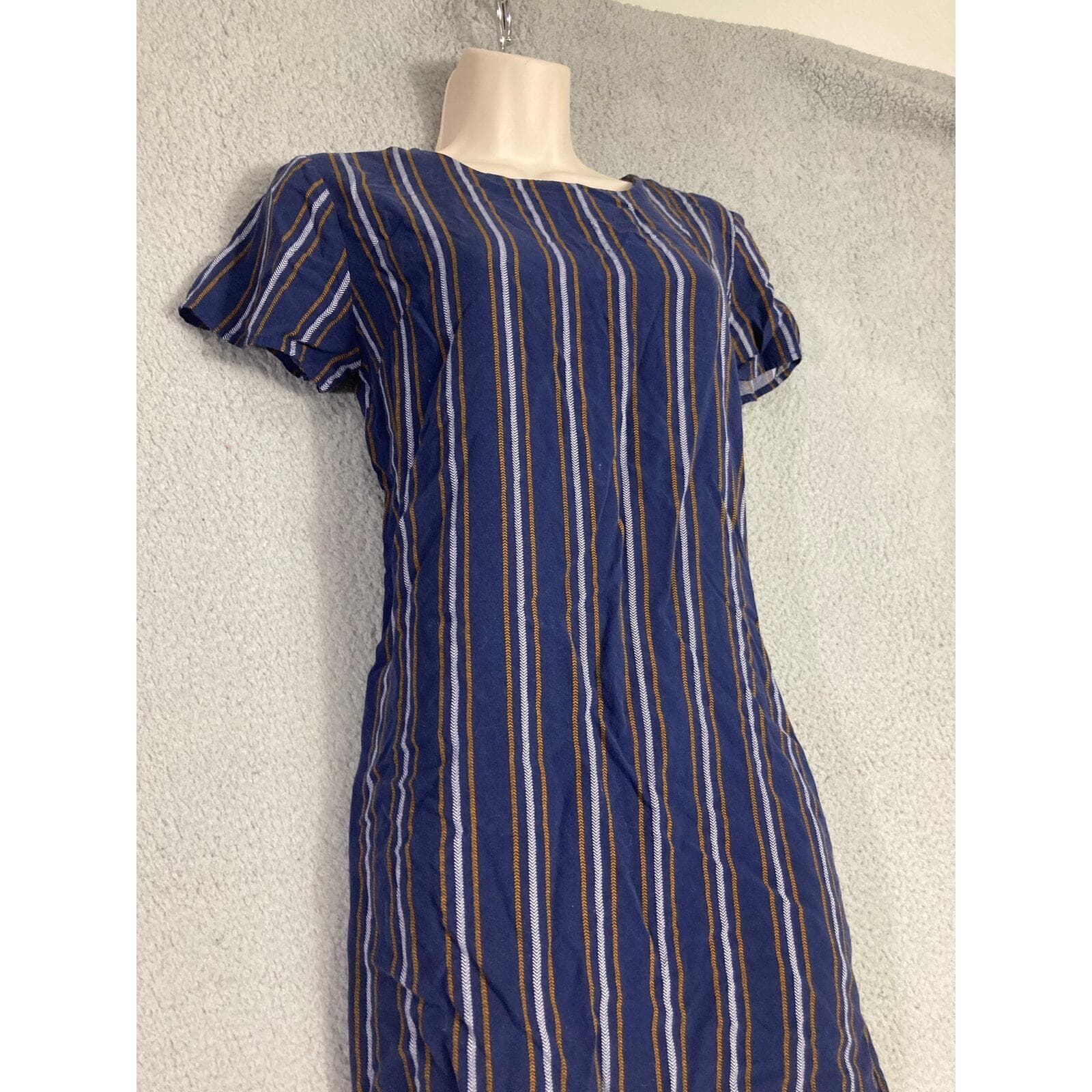 Forever 21 Women's XL 100% Rayon Blue Striped Knee Length Shirt Dress Casual - Thumbnail 5