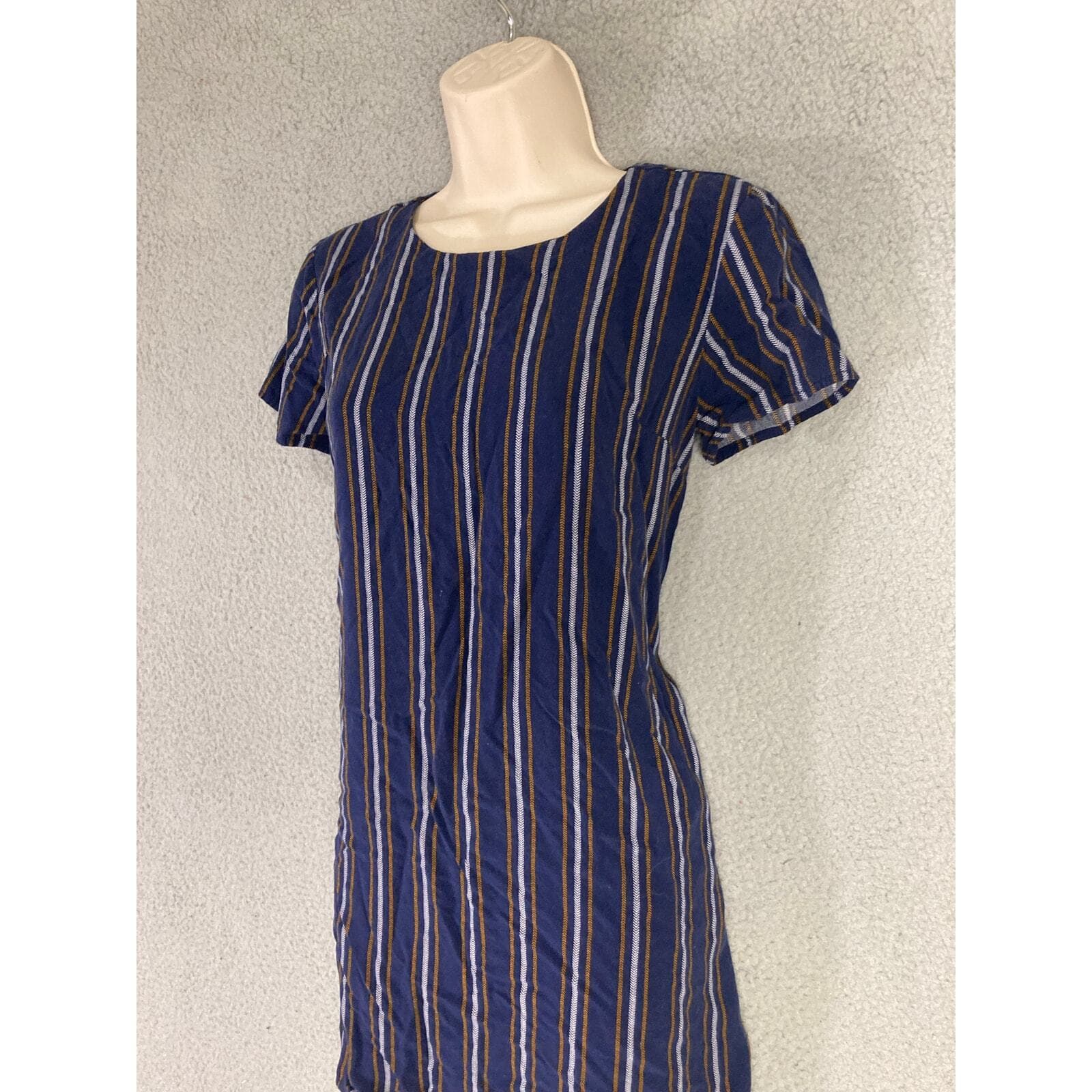 Forever 21 Women's XL 100% Rayon Blue Striped Knee Length Shirt Dress Casual - Thumbnail 6
